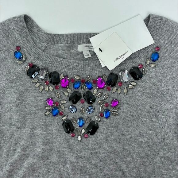 NWT Halogen Heather Gray Cashmere Jeweled Cropped 3/4 Sleeve Sweater - Plus 2X - Picture 3 of 8
